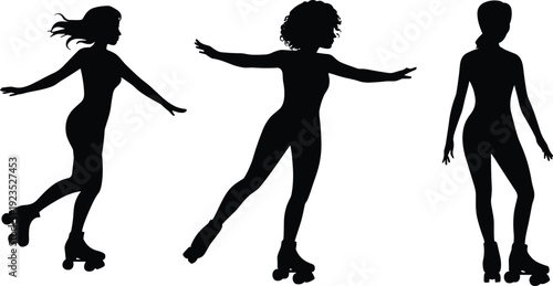 Roller skating silhouettes in dynamic motion, active lifestyle illustration, fitness balance sport vector, recreational skating design for stock marketplace discoverability