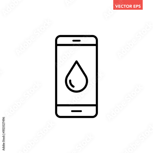 Black single phone and water blobs line icon, simple phone waterproof flat design vector pictogram, infographic interface elements for app logo web button ui ux isolated on white background