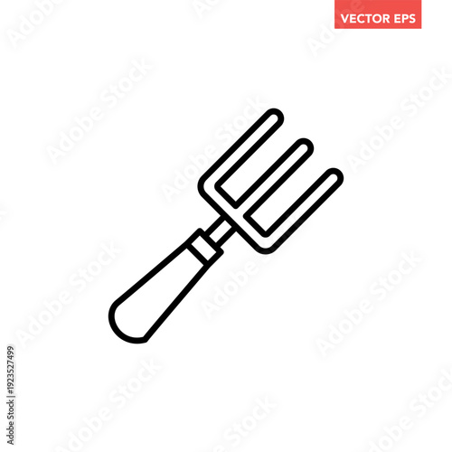 Black single garden fork line icon, simple gardening tool flat design vector pictogram, infographic interface elements for app logo web button ui ux isolated on white background