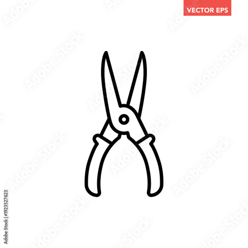 Black single pruning shears line icon. Simple secateurs tool flat design vector pictogram, infographic interface elements for app logo web button ui ux isolated on white background