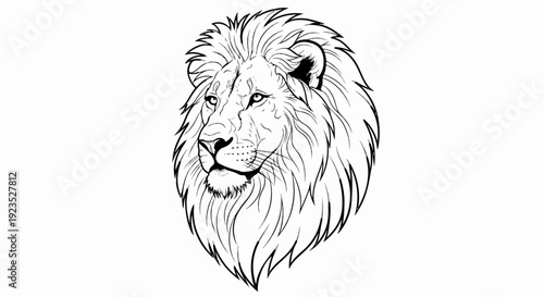 A detailed black and white sketch of a lion's head facing left
