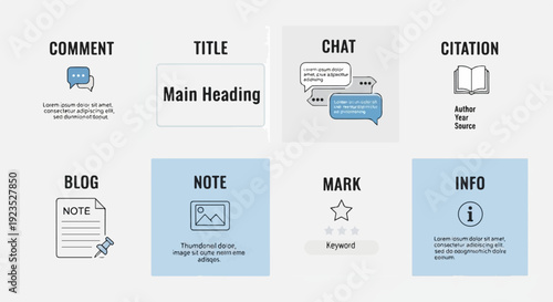 A grid of 8 informational boxes with icons and text