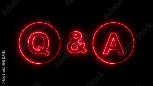 Neon Q and A question and answer icon animation session on black background. Question and Answer the letters Q and A. Question and Answer icon animation. questions and answers concept Q and A design.