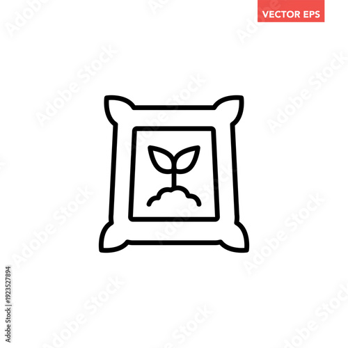 Black single plant fertilizer line icon. Simple fertilizer in sack with sprout plant growth profit flat design vector pictogram, infographic interface elements for app logo web button ui ux isolated o