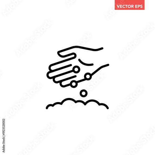 Black single Hand planting seeds line icon. Simple agriculture garden flat design vector pictogram, infographic interface elements for app logo web button ui ux isolated on white background