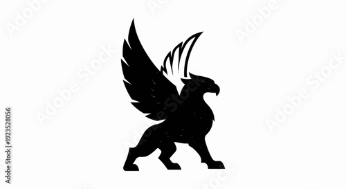 A silhouetted mythical creature, half eagle, half lion, in black