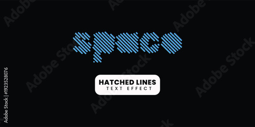 Hatched lines text effect with blue diagonal stripes on black background