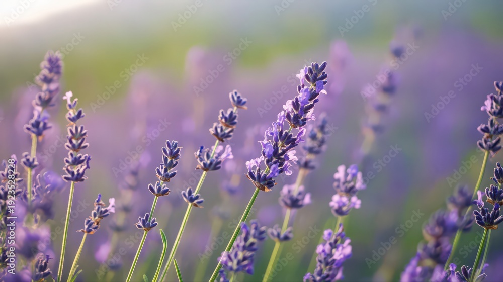 Fototapeta premium Lavender Flowers Blooming in a Sunlit Field Creating a Serene Natural Landscape