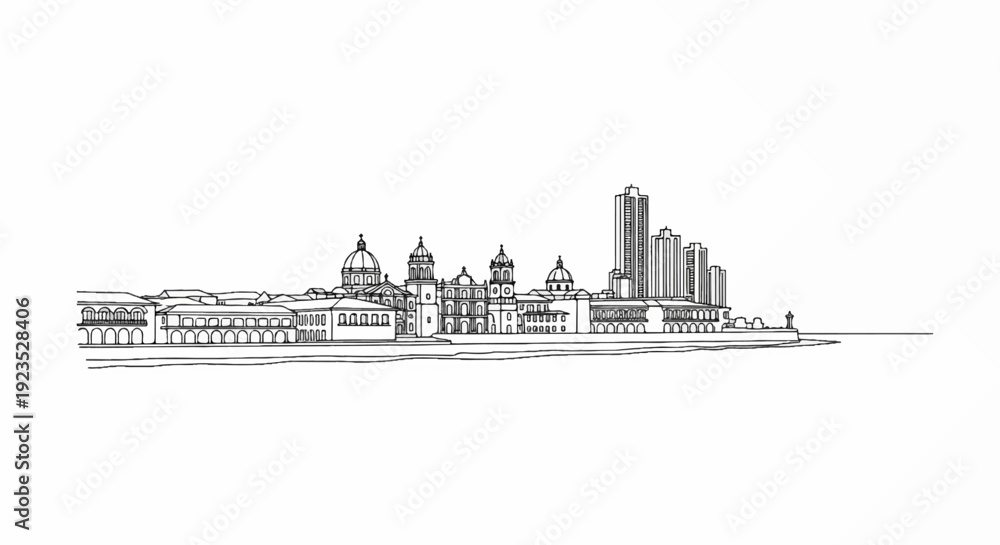 Obraz premium A sketch of a city skyline featuring diverse architecture and modern towers