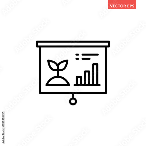 Black single prediction data presentation line icon, simple plant agri-data analysis flat design vector pictogram, infographic interface elements for app logo web ui ux isolated on white background
