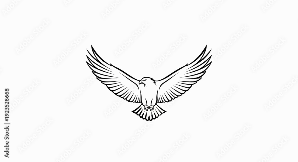 Fototapeta premium A stylized black outline of a bird of prey with outstretched wings in flight