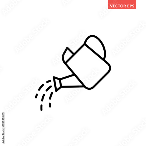 Black single watering can line icon, simple plant cultivation flat design vector pictogram, infographic interface elements for app logo web button ui ux isolated on white background