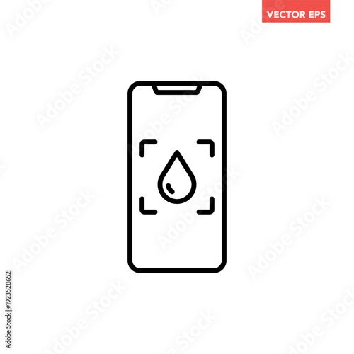 Black single water scan line icon. Simple scan hydro by phone flat design vector pictogram, infographic interface elements for app logo web button ui ux isolated on white background