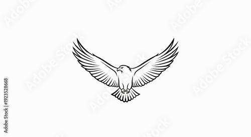 A stylized black outline of a bird of prey with outstretched wings in flight