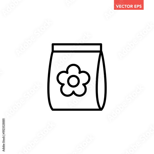 Black single flower seeds packet line icon, simple plant cultivation flat design vector pictogram, infographic interface elements for app logo web button ui ux isolated on white background