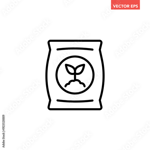 Black single plant fertilizer line icon. Simple fertilizer in sack with sprout plant growth profit flat design vector pictogram, infographic interface elements for app logo web button ui ux isolated o