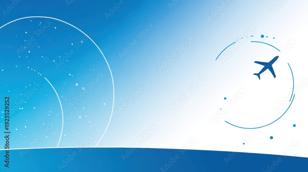 Fototapeta premium Soft White Gradient Banner Featuring Airplane Icon With Circular Outline for Travel Marketing or Aviation Promotions