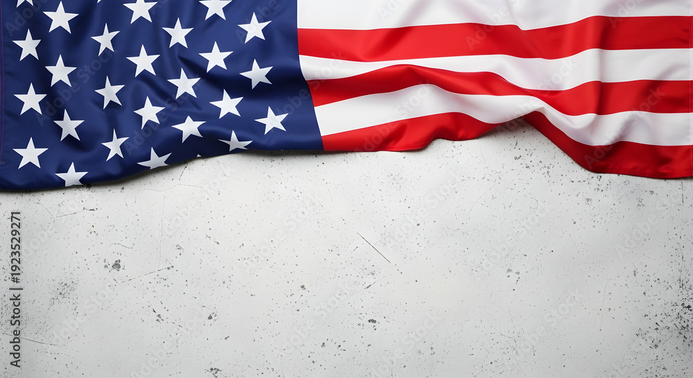 Obraz premium American flag draped over a textured gray background with copy space for text or graphics to convey patriotic themes and celebrations.