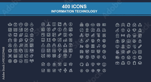 A Collection of 400 Informative Technology Icons Representing Various Digital Concepts