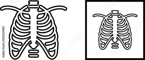 X ray chest rib cage icon set collection group in black line style featuring radiology, skeleton, anatomy, medical scan, diagnostic imaging and healthcare synonym elements for hospital and clinic desi