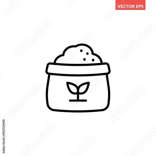 Black single plant fertilizer line icon. Simple fertilizer in sack with sprout plant flat design vector pictogram, infographic interface elements for app logo web ui ux isolated on white background