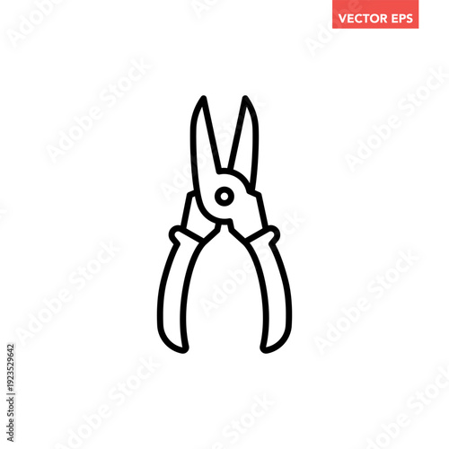 Black single pruning shears line icon. Simple secateurs tool flat design vector pictogram, infographic interface elements for app logo web button ui ux isolated on white background