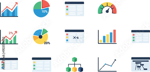 Business growth charts and graphs, colorful infographics, data analysis, statistics, financial success