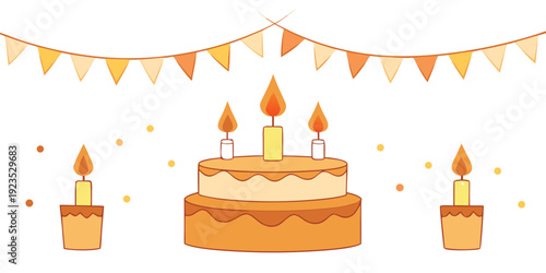 Birthday Cake with Candles and Party Flags