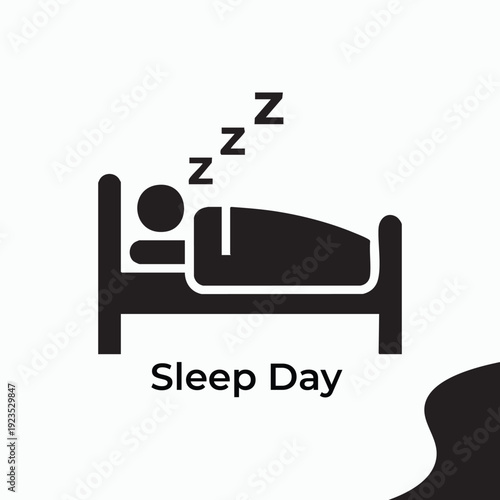 Minimalist Sleep Day illustration with person resting in bed under blanket simple design promoting relaxation and healthy rest