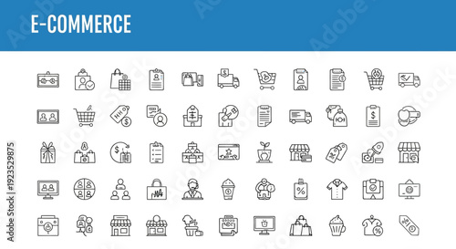 A Collection of E-Commerce Icons Representing Online Shopping and Digital Retail