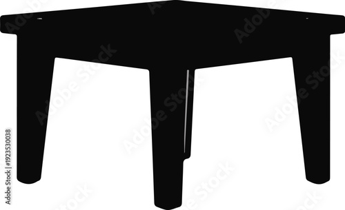A solid black, four-legged table with a thick top surface and sturdy legs