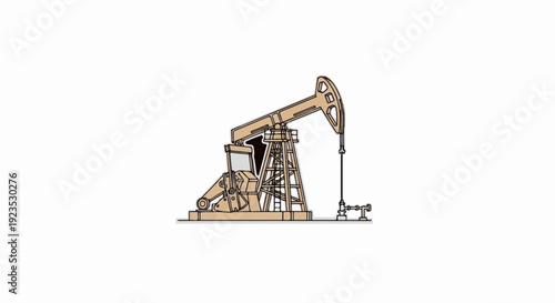 A stylized drawing of a beige oil pump jack on a white background