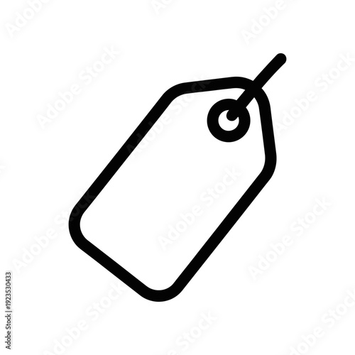 Clean and modern black geometric tag shape with a hole, perfect for labels, pricing, and design elements in commercial projects.