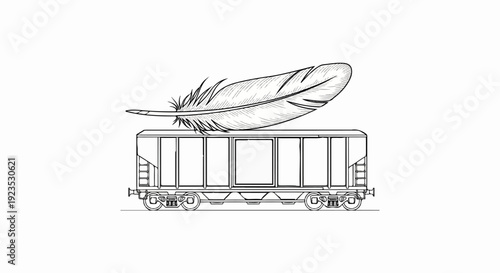 A single feather rests atop a freight train car