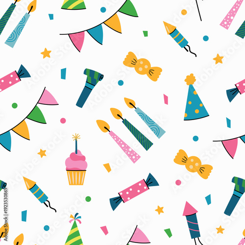 Seamless Happy Birthday pattern. Design for fabric, textiles, wallpaper, packaging