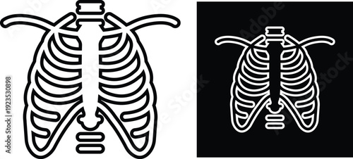 X ray chest rib cage icon set collection group in black flat line style featuring radiology, skeleton, anatomy, medical scan, diagnostic imaging and healthcare synonym elements for hospital and clinic