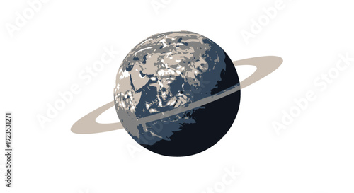 Planet Earth with Ring System Illustration.