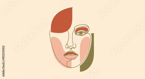 Abstract Female Face Illustration with Geometric Shapes.