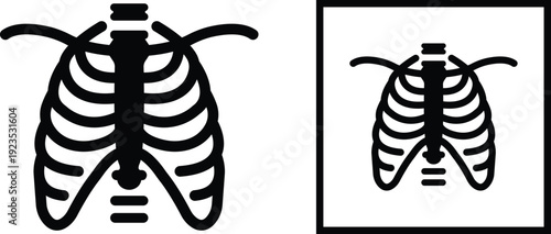X ray chest rib cage icon set collection group in black flat line style featuring radiology, skeleton, anatomy, medical scan, diagnostic imaging and healthcare synonym elements for hospital and clinic