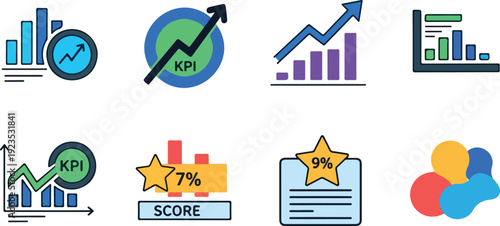 Business growth chart with KPI and statistics icons