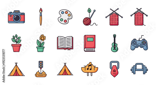 Aesthetic Vector Illustrations Depicting Various Hobbies, Leisure Activities and Entertainment