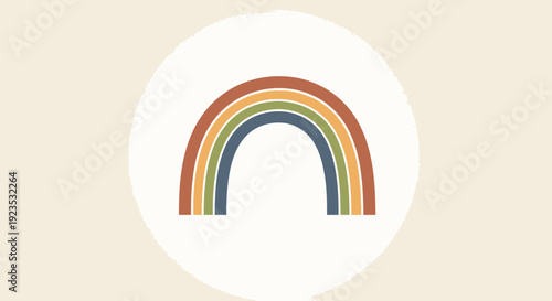 Colorful Rainbow Illustration on White Circle.