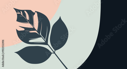 Dark Green Leaves Stem Botanical Illustration.