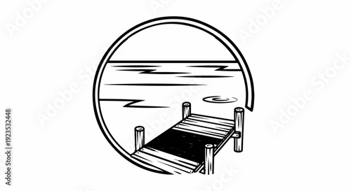 A simplified illustration of a wooden dock extending into calm water