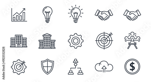 Business and Financial Icon Set: Conceptual Illustrations of Growth and Partnership