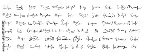 Handwritten fake signature collection. Autograph examples.