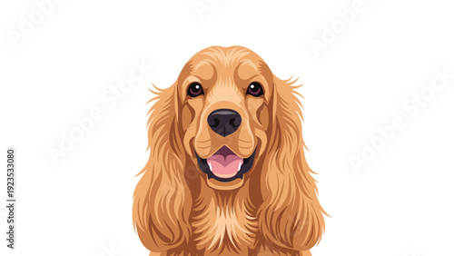 Close-up portrait of a happy cocker spaniel dog with long silky ears and a joyful expression looking straight ahead.
