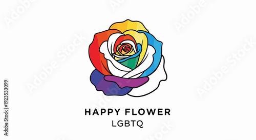 A rainbow rose with a simple outline and text below