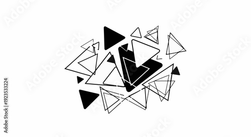 Abstract arrangement of black and white triangles, some solid, some outlined
