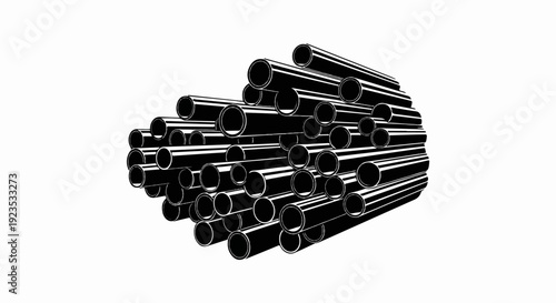 A large group of cylindrical pipes are piled together on a white background